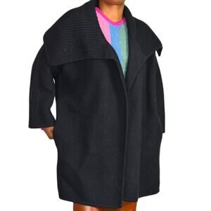 Vince Sweater Coat Black Wool Shawl Collar Knit Open Front Oversized Size Medium